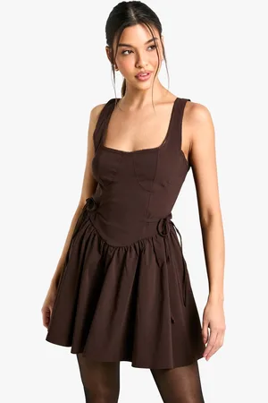 Boohoo Womens Tie Waist Skater Mini Dress