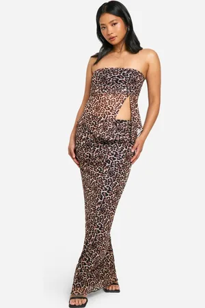 Boohoo Womens Petite Leopard Mesh Maxi Skirt