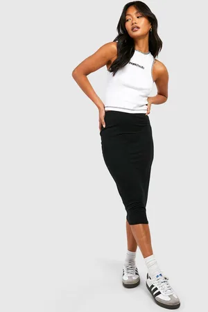 Boohoo Womens Basics Solid High Waisted Midi Skirt