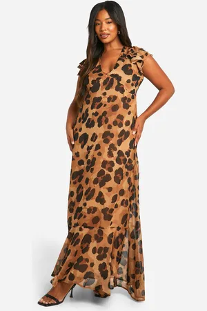 Boohoo Womens Plus Chiffon Ruffle Sleeve Maxi Dress