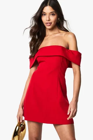 Boohoo Womens Bardot Foldover Tailored Mini Dress