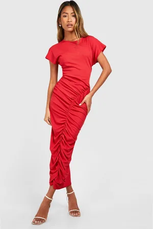 Boohoo Womens Rib Ruched Maxi Dress
