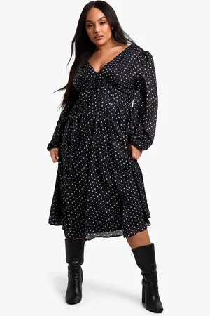 Boohoo Womens Plus Woven polka dot Milkmaid Midi Skater Dress
