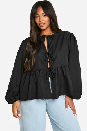 Boohoo Womens Plus Tie Front Long Sleeve Smock Top