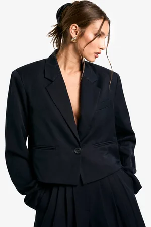 Boohoo Womens Woven Shoulder Pad Boxy Cropped Blazer