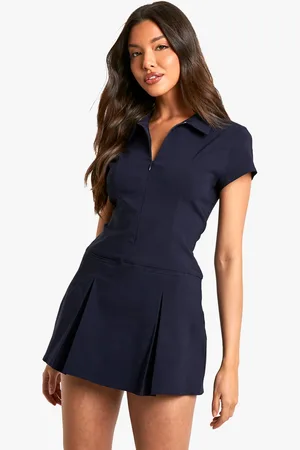 Boohoo Womens Shirt Collar Skort Playsuit
