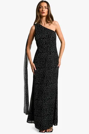 Boohoo Womens Polka Dot Chiffon Drape Maxi Dress