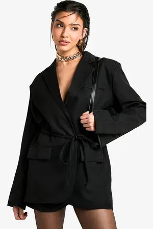 Boohoo Womens Marl Shoulder Pad Belted Blazer