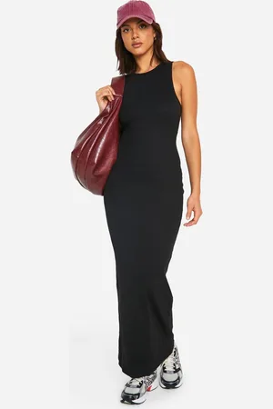 Boohoo Womens Basic Rib Racer Neck Maxi Dress