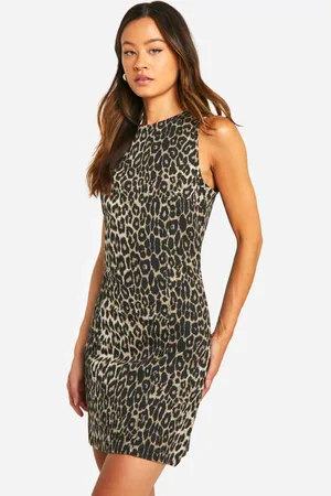 Boohoo Womens Tall Leopard Denim Mini Dress