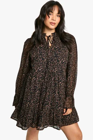 Boohoo Womens Plus Animal Print Chiffon Smock Dress