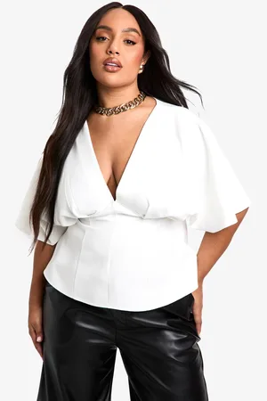 Boohoo Womens Plus PLUNGE ANGEL SLEEVE SMOCK TOP
