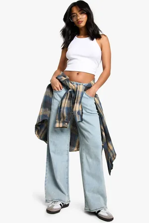 Boohoo Womens The Petite High Waist Loose Straight Jean