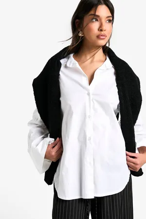 Boohoo Womens Dip Hem Oversized Shirt