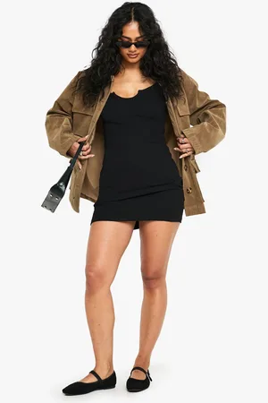 Boohoo Womens Basic Rib Notch Mini Dress