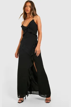 Boohoo Womens Chiffon Ruffle Maxi Dress