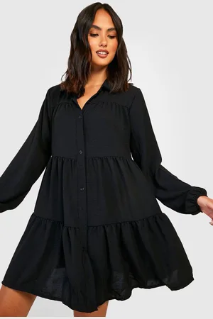 Boohoo Womens Tiered Smock Shirt Dress
