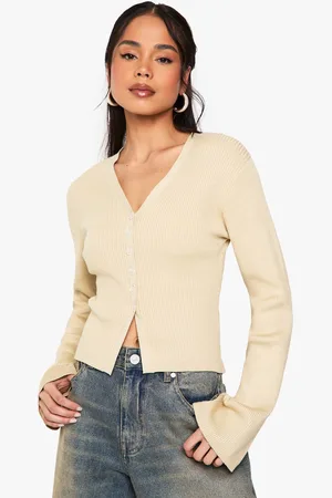 Boohoo Womens Button Through Lightweight Rib Knit Cardigan