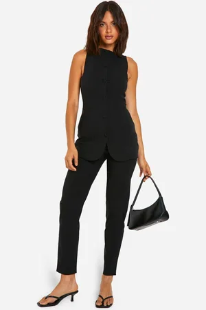 Boohoo Womens Super Stretch Slash Neck Longline Waistcoat & Slim Fit Trousers