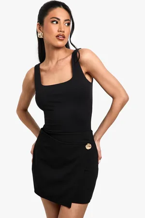 Boohoo Womens Crepe Button Detail wrap Mini Skirt