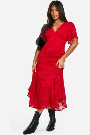 Boohoo Womens Jacquard Paisley Angel Sleeve Midaxi Dress