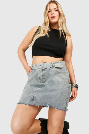 Boohoo Womens Plus Acid Wash Denim Skirt
