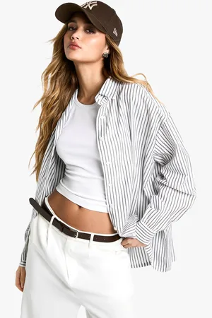 Boohoo Womens Black Pinstripe Oversized Shirt