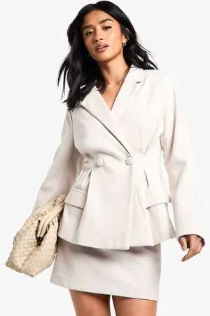 Boohoo Womens Petite Stripe Cinched Waist Wool Look Blazer