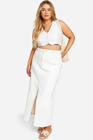 Boohoo Womens Plus Denim Split Front Maxi Skirt