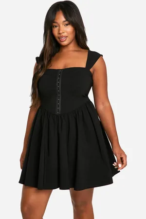 Boohoo Womens Plus Woven Stretch Corset Detail Short Sleeve Floaty Mini Dress
