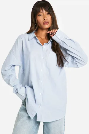 Boohoo Womens Micro Stripe Oversized Shirt