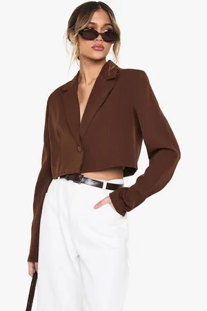 Boohoo Womens Basic Woven Relaxed Fit Crop Blazer