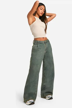 Boohoo Womens Pleat Front Tapered Jeans