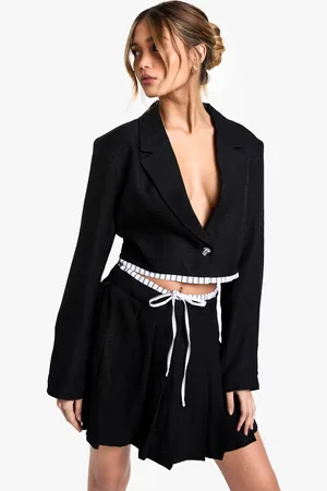 Boohoo Womens Tailored Woven Cropped Contrast Hem Blazer