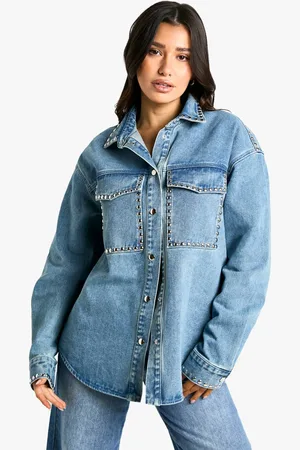 Boohoo Womens Tall Stud Detail Denim Oversized Shirt