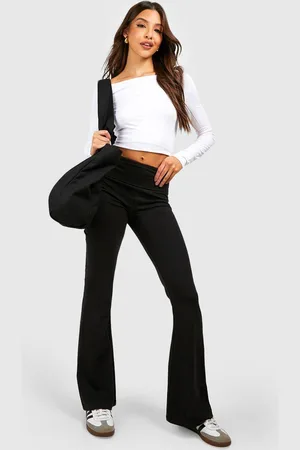 Boohoo Womens Cotton Jersey Folded Waistband Yoga Flares