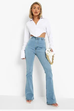 Boohoo Womens Butt Shaper High Rise Skinny Flared Jeans