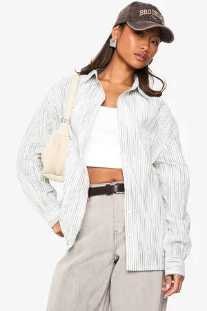 Boohoo Womens Blurred Stripe Oversized Shirt