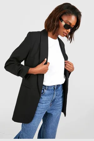 Boohoo Womens Ruched Sleeve Blazer