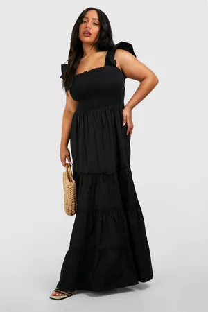 Boohoo Womens Plus Cotton Frill Sleeve Maxi Smock Dress