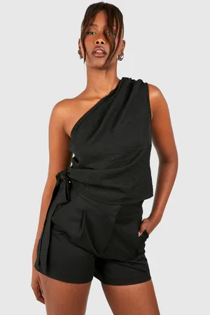 Boohoo Womens Linen Look Asymmetric Ruched Blouse