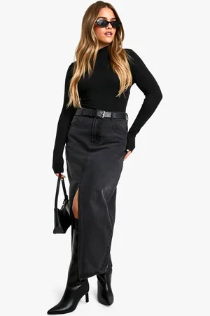 Boohoo Womens Petite Split Front Denim Maxi Skirt