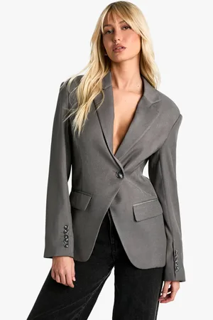 Boohoo Womens Asymmetric Wrap Cinched Waist Blazer