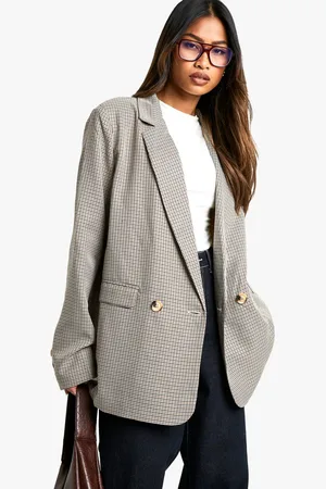 Boohoo Womens Tonal Mini Check Double Breasted Blazer
