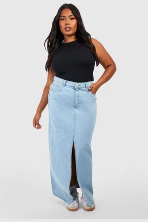Boohoo Womens Plus Denim Split Front Maxi Skirt