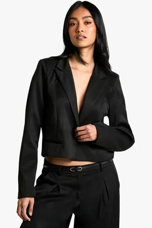 Boohoo Womens Woven Tailored Boxy Crop Blazer