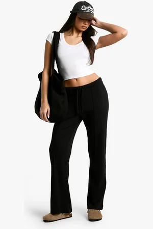 Boohoo Womens PONTE PINTUCK DRAWSTRING WIDE LEG TROUSER