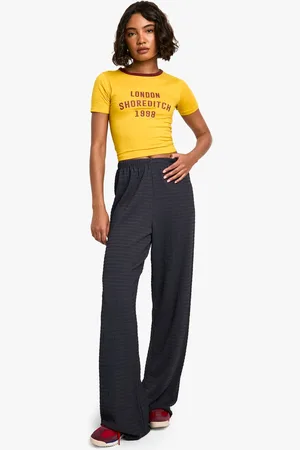 Boohoo Womens Tall Texture Crinkle Wide Leg Trouser