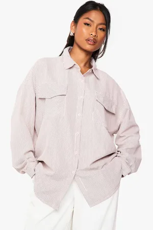Boohoo Womens Striped Peached Utility Oversized Shirt