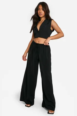 Boohoo Womens Petite Woven Wide Leg Trousers